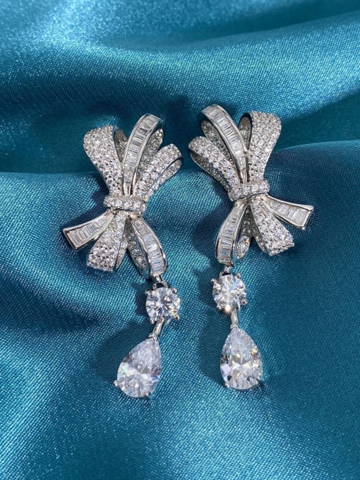 White [E 0225] 925 Sterling Silver High Carbon Diamond Butterfly Luxury Cluster Earring
